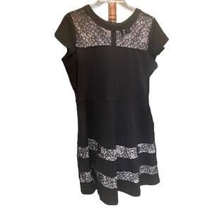 New Directions Black A‎ Line Dress with Lace Inserts Size L Petite.